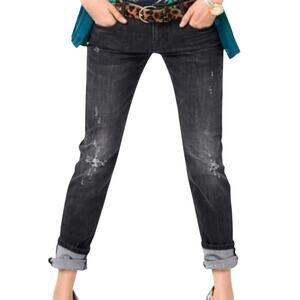 Cabi Jeans Mid Rise Distressed Slim Boyfriend Jeans Faded Denim Black Womens 10